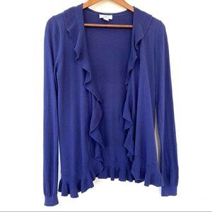 LOFT open cardigan with ruffles in 💯 cotton  knit